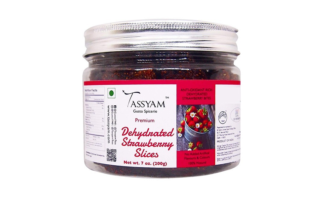 Tassyam Premium Dehydrated Strawberry Slices   Jar  200 grams